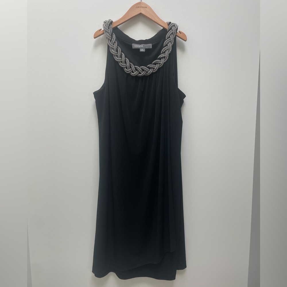 Donna Ricco Black and Silver Embellished Halter Midi Dress